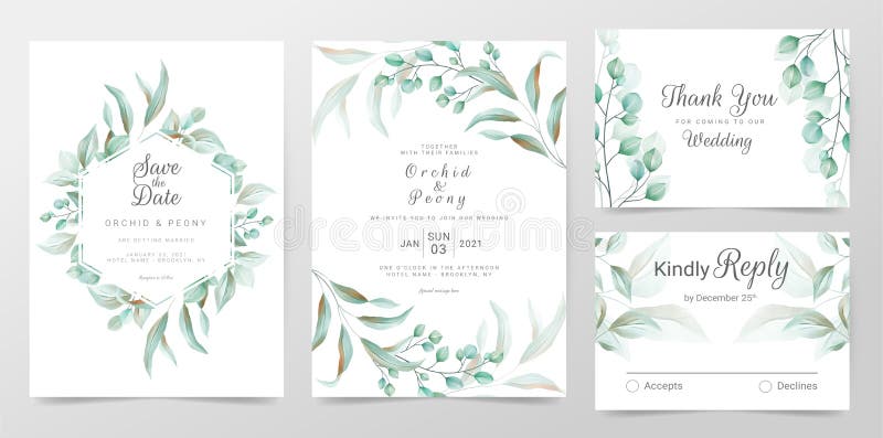 Eucalyptus modello di biglietti d'invito per matrimoni con erbe di acquerello lascia decorazioni Fotogramma floreale Greenery sal royalty illustrazione gratis