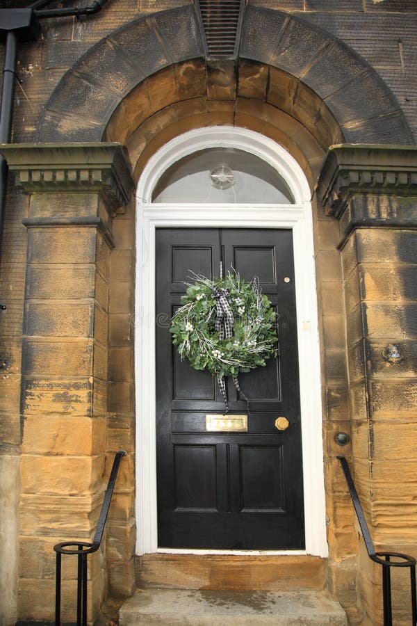 Eucalyptus wreath on a black door