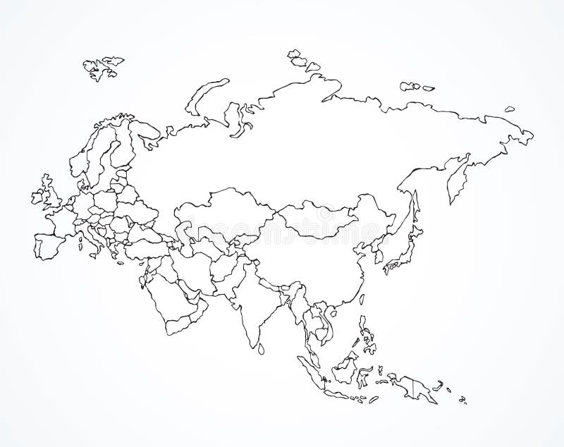 Eurasia Continente Con Los Contornos De Los Países Dibujo De Vectores