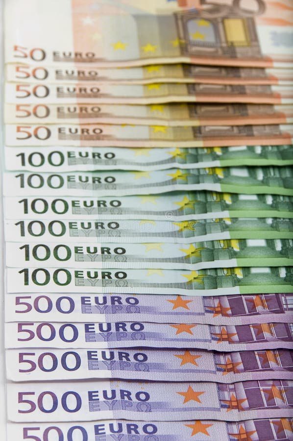 Euro banknotes money european currency including 50, 100 and 500 euros