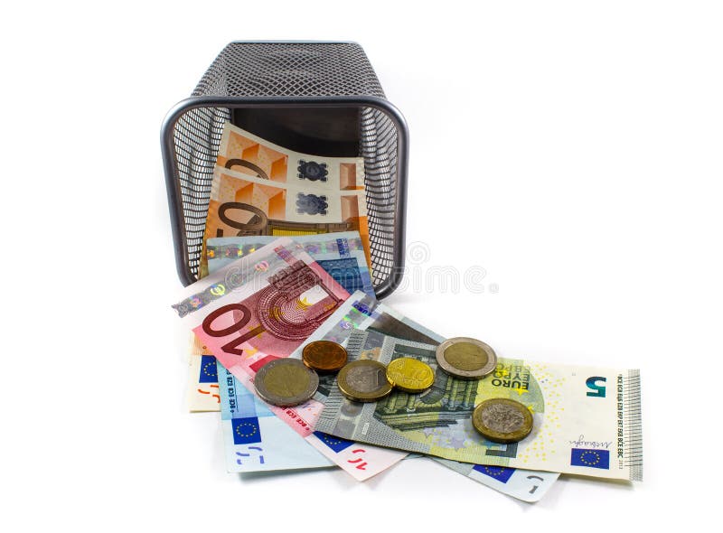 Euro banknote in metal basket royalty free stock photography