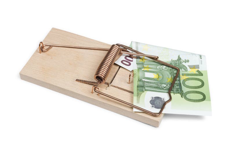 Euro banknote in mouse trap royalty free stock photos