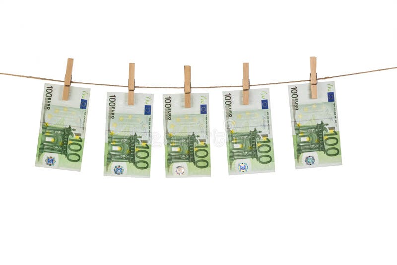 Download 100 Euro Banknotes Hanging On Clothesline On White Background. Stock Image - Image of drying, commerce: 79320457