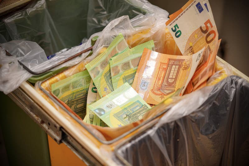 Euro Banknotes Thrown into the Trash Stock Photo Image of euro