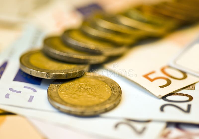 Euro cents and banknotes stock photo. Image of figure 12027732