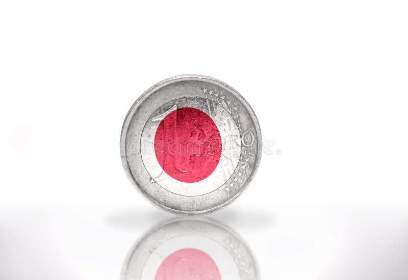 Euro coin with japanese flag on the white