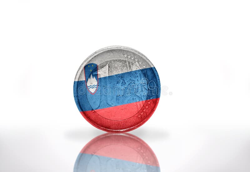 Euro coin with slovenian flag on the white