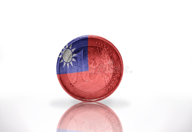 euro coin with taiwan flag on the white