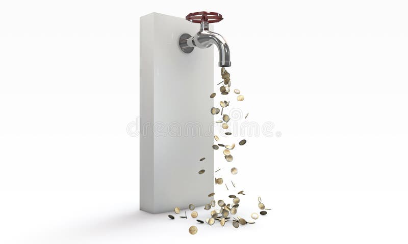 Euro coins falling out of a tap