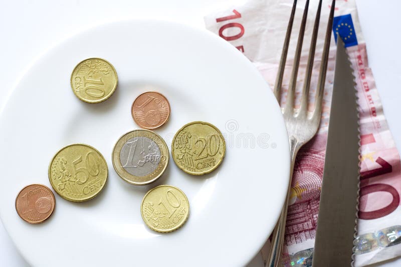 Download Euro Coins On Plate Fork, Knife Stock Image - Image of financial, business: 28918031