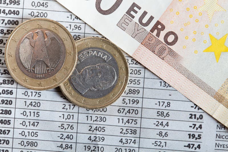 Euro coins and stock exchange results