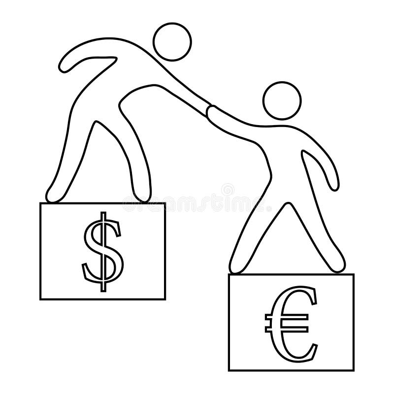 Euro contra el icono del dólar, estilo del esquema stock de ilustración Euro contra el icono del dólar, estilo del esquema stock de ilustración