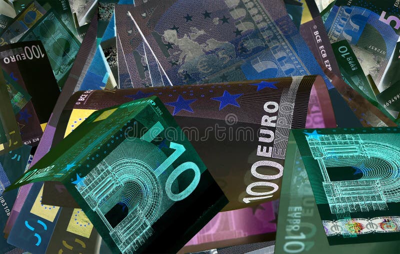 Euro currency (banknotes ) in UV light protection