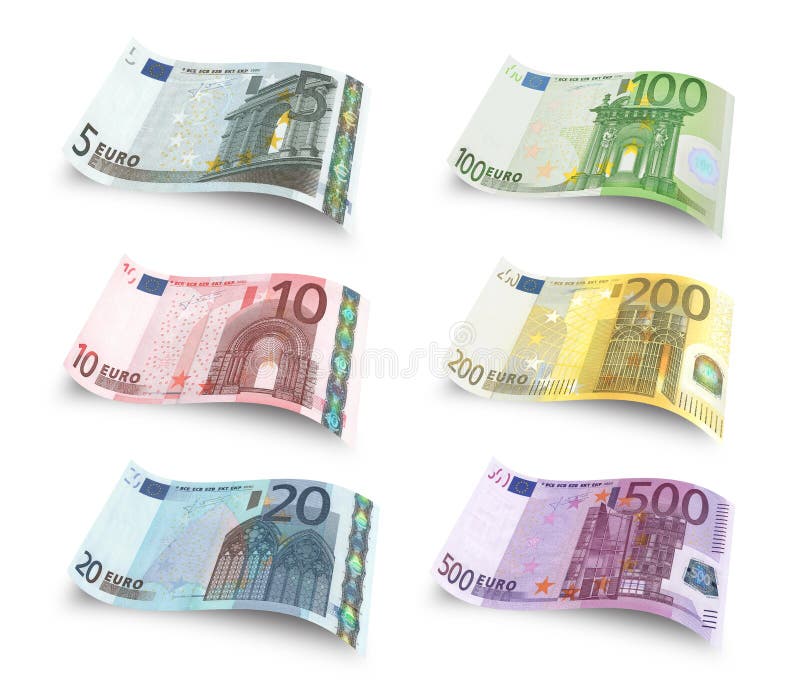 Collection of euro banknotes over white. Collection of euro banknotes over white