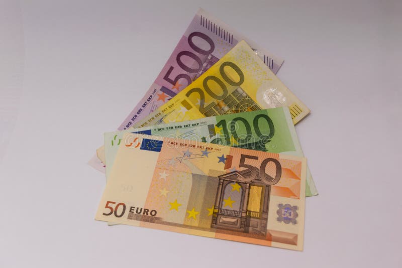 50 euros, 100 euros, 200 euros and 500 euro banknotes. 50 euros, 100 euros, 200 euros and 500 euro banknotes.