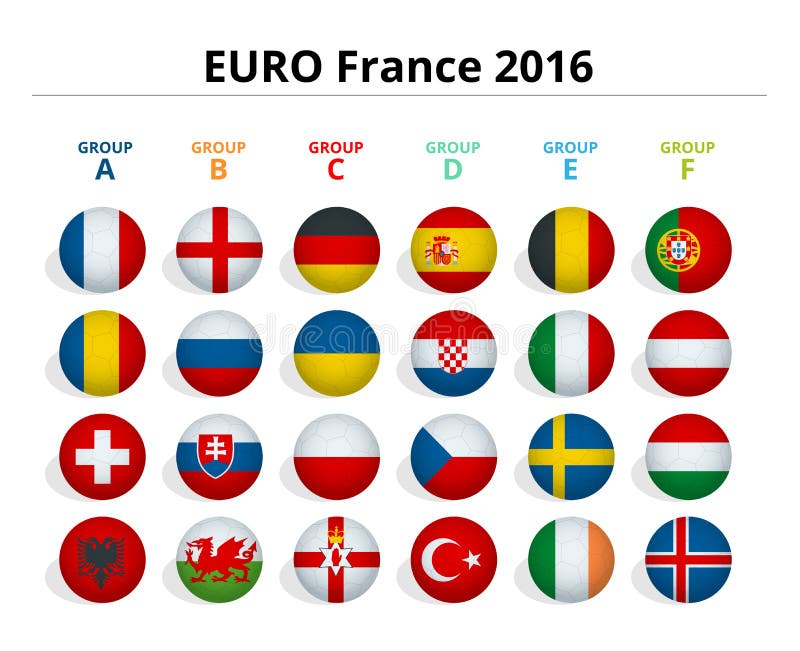 Euro 2016 in France. Flags of European countries participating to the final tournament of Euro 2016 football royalty free illustration Euro 2016 in France. Flags of European countries participating to the final tournament of Euro 2016 football royalty free illustration