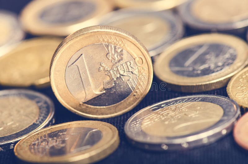 Euro money. Coins are on a dark background. Currency of Europe. Balance of money. royalty free stock images Euro money. Coins are on a dark background. Currency of Europe. Balance of money. royalty free stock images