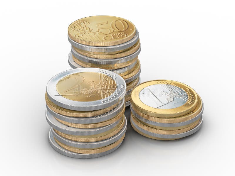 Euro coins on a white background. 3d illustration. Euro coins on a white background. 3d illustration