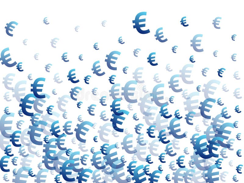 Euro niebieskie symbole rozproszone wektor waluty royalty ilustracja