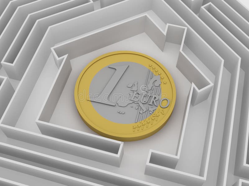 Euro pièce de monnaie dans le labyrinthe. illustration de vecteur Euro pièce de monnaie dans le labyrinthe. illustration de vecteur