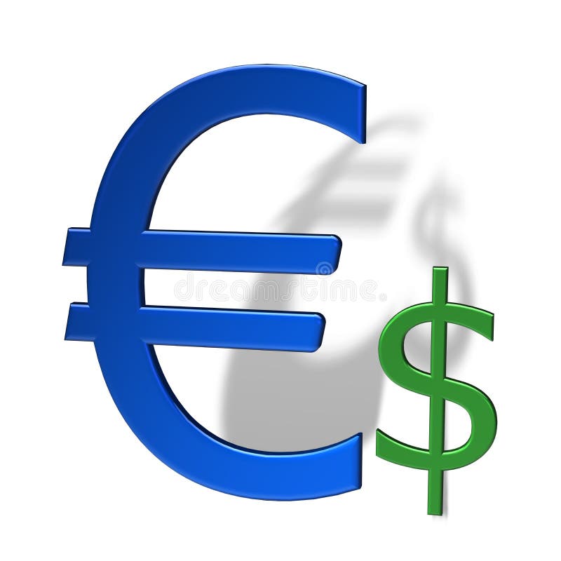 Dollar and Euro signs isolated over white background with shadow. Dollar and Euro signs isolated over white background with shadow