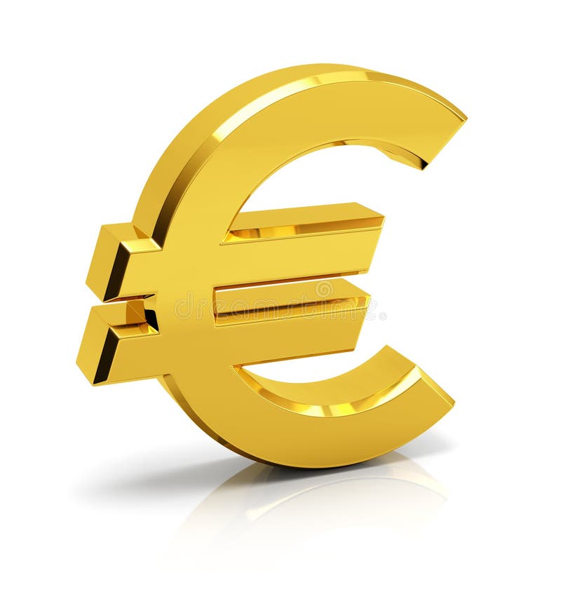 3d Render Of Gold Euro Sign On Colord Blue Background, Gold 1 Euro
