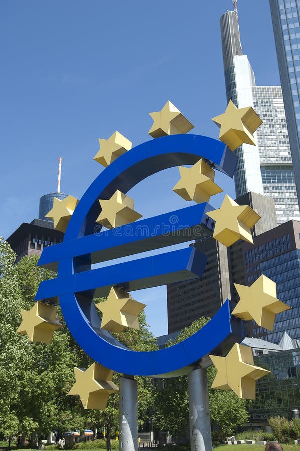 Euro symbool Frankfurt Duitsland stock fotografie