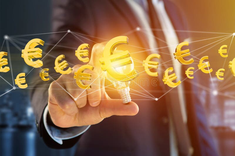 Euro teken die rond een 3d netwerkverbinding vliegen - geef terug stock afbeeldingen Euro teken die rond een 3d netwerkverbinding vliegen - geef terug stock afbeeldingen