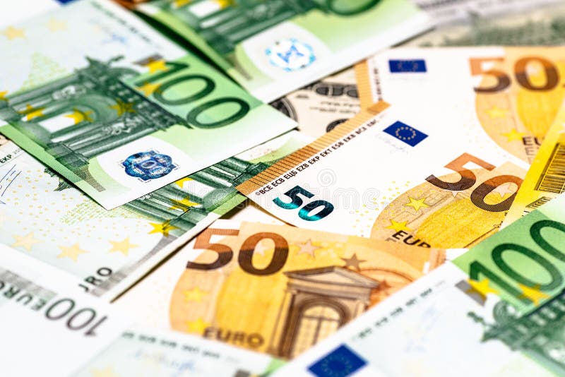 Euro banknotes close up. Several hundred