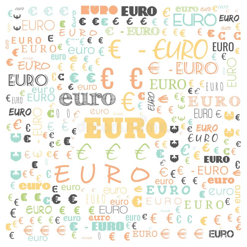 Euro word cloud,icon,word cloud use for banner, painting, motivation, web-page, website background, t-shirt & shirt printing stock illustration