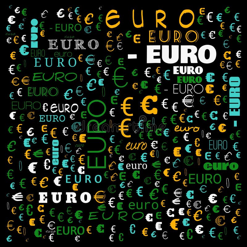 Euro word cloud,icon,word cloud use for banner, painting, motivation, web-page, website background, t-shirt & shirt printing stock illustration