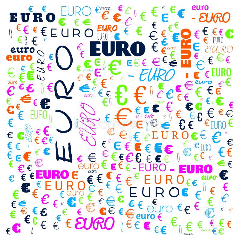 Euro word cloud,icon,word cloud use for banner, painting, motivation, web-page, website background, t-shirt & shirt printing stock illustration