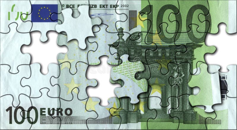 Incomplete jigsaw of hundred euro. Incomplete jigsaw of hundred euro