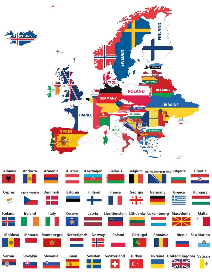 Europa-Karte gemischt mit Landstaatsflaggen Alle europäische Flaggenvektorsammlung vektor abbildung Europa-Karte gemischt mit Landstaatsflaggen Alle europäische Flaggenvektorsammlung vektor abbildung
