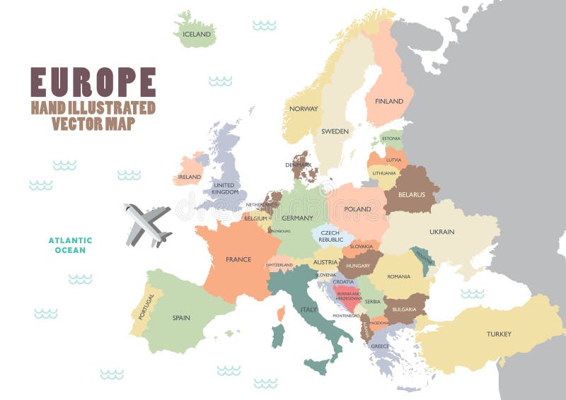 Europa-Karte mit Farbe und Namen lizenzfreie abbildung Europa-Karte mit Farbe und Namen lizenzfreie abbildung