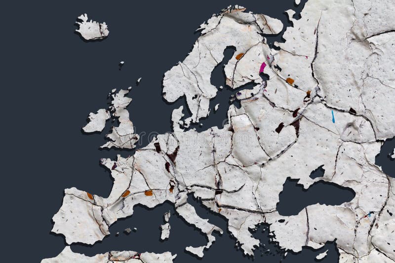 Europe map with many cracks symbolic of contradictions and disagreement. Germany. Europe map with many cracks symbolic of contradictions and disagreement. Germany