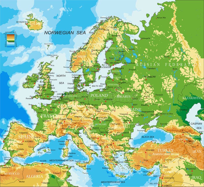Europa - mappa fisica illustrazione di stock