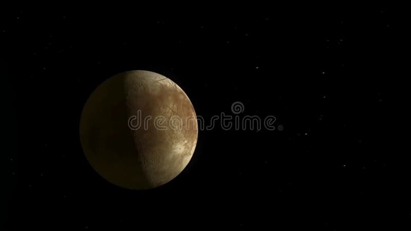 Europa orbiting around planet Jupiter in space. stock illustration