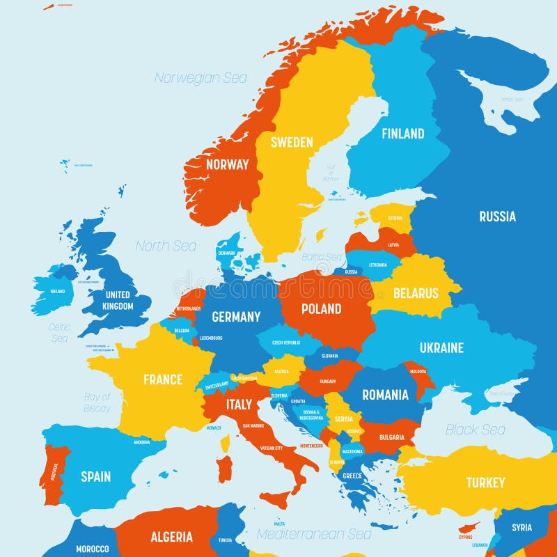 Europakarta 4 Ljusfärgschema. En Detaljerad Politisk Karta över Den