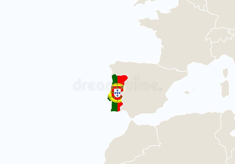 Vector Illustration Of A Map Of Europe With Highlighted Portugal Stock