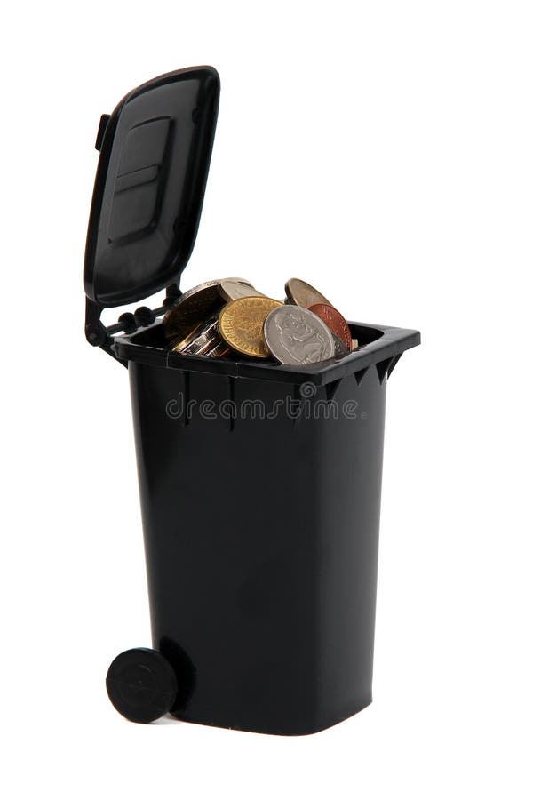 European coins in rubbish bin