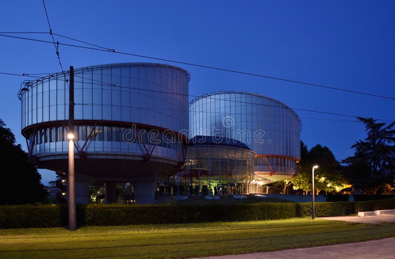 European Court of Human Rights building at dusk