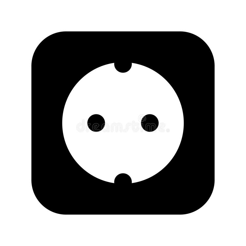 European electrical socket icon, with round holes and grounding clips. Electrical grounding vectors