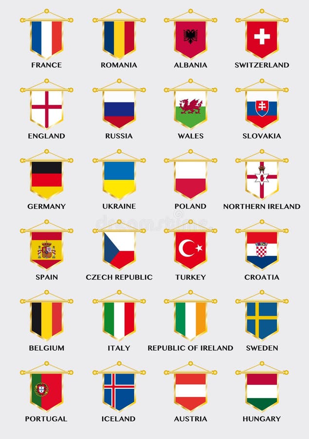 European Football Team Pennants with Flag Design Stock Vector