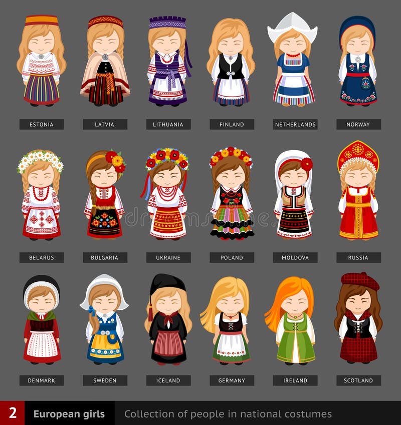 European Girls in National Dress. Stock Vector - Illustration of ...