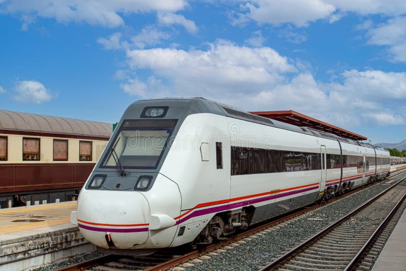 European High Speed passenger train arriving at the station in Ronda, Andalusia, Spain