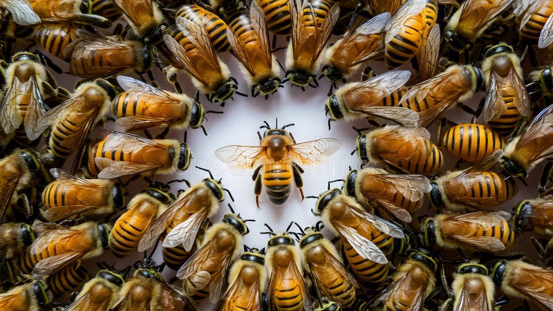 European honey bees (Apis mellifera) on white background Generative AI