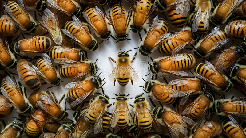 European honey bees (Apis mellifera) on white background Generative AI