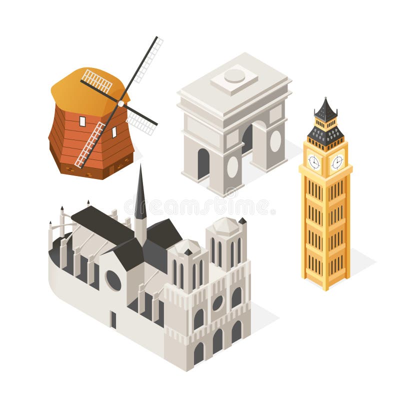 European landmarks - colorful isometric set of objects royalty free illustration European landmarks - colorful isometric set of objects royalty free illustration