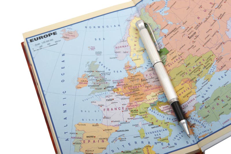 Map, pen, book. Atlas book stock images, royalty-free photos and pictures